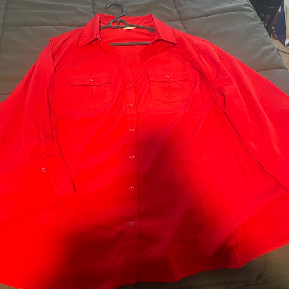 Vibrant Red Button-Up Shirt